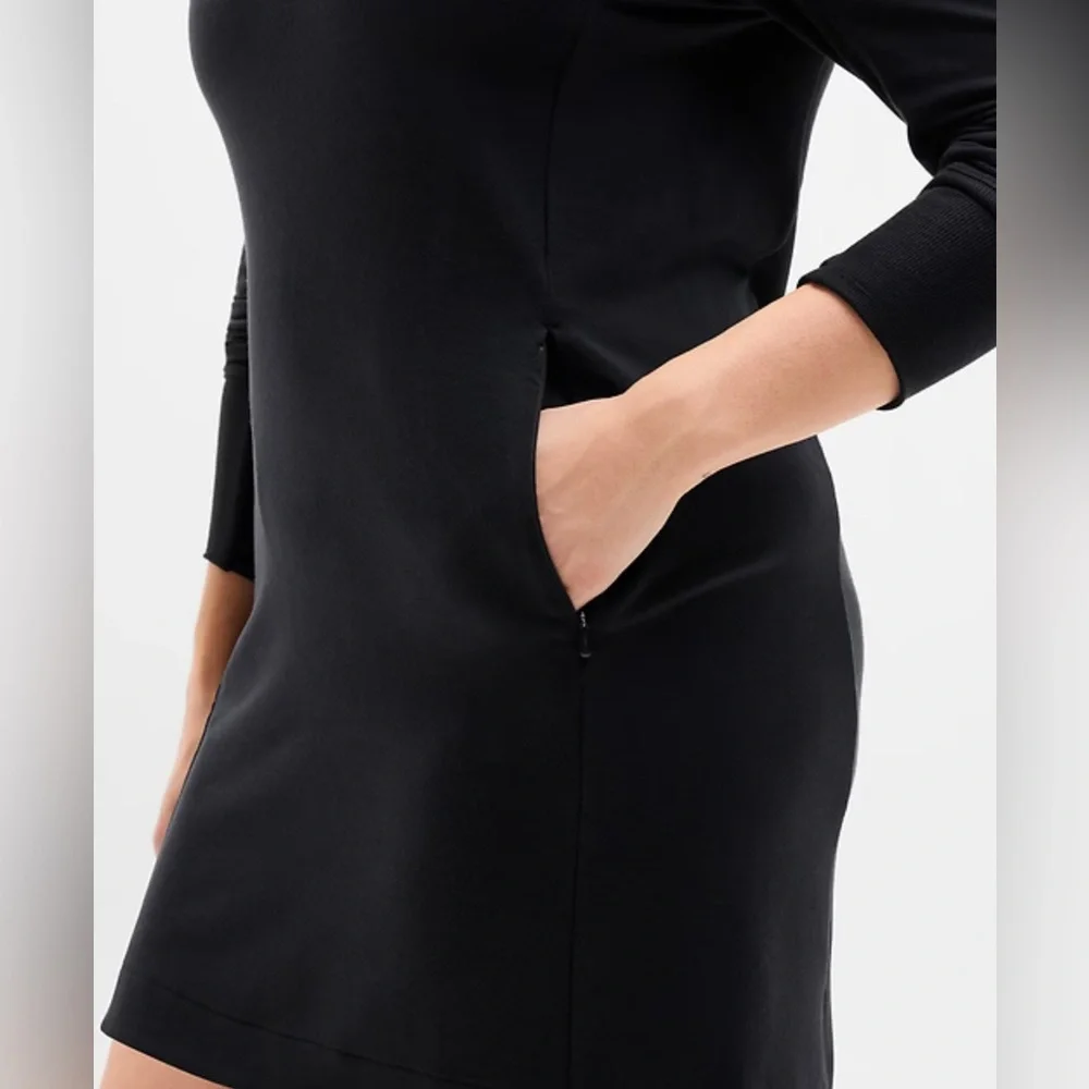 Athleta Coaster Luxe Sweatshirt Dress Black with 2 Zip Pockets & Thumb Holes EUC